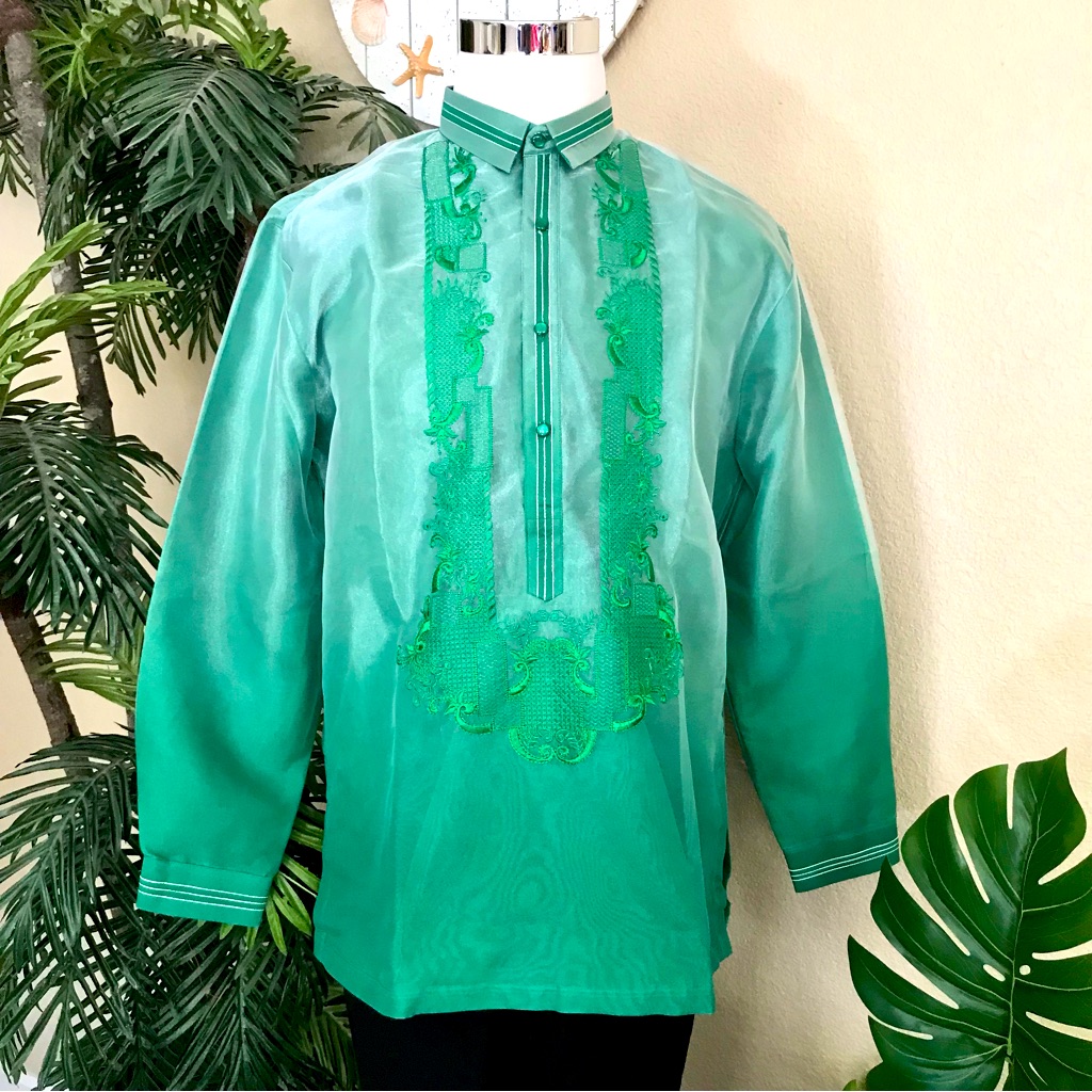 Emerald Green Monochromatic Organza Barong Tagalog With Classic Embroidery